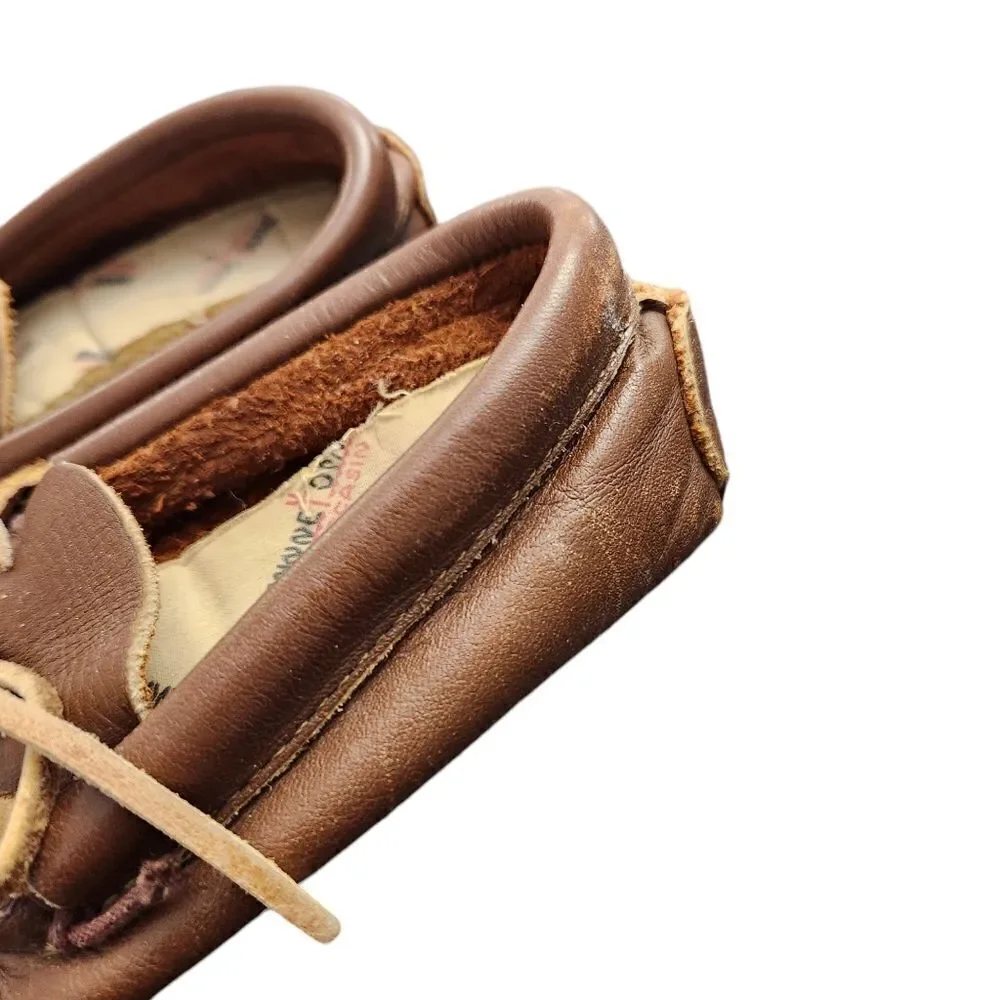 Minnetonka Kids Moccasins Size 9 Toddler Brown Leather Flat Shoes